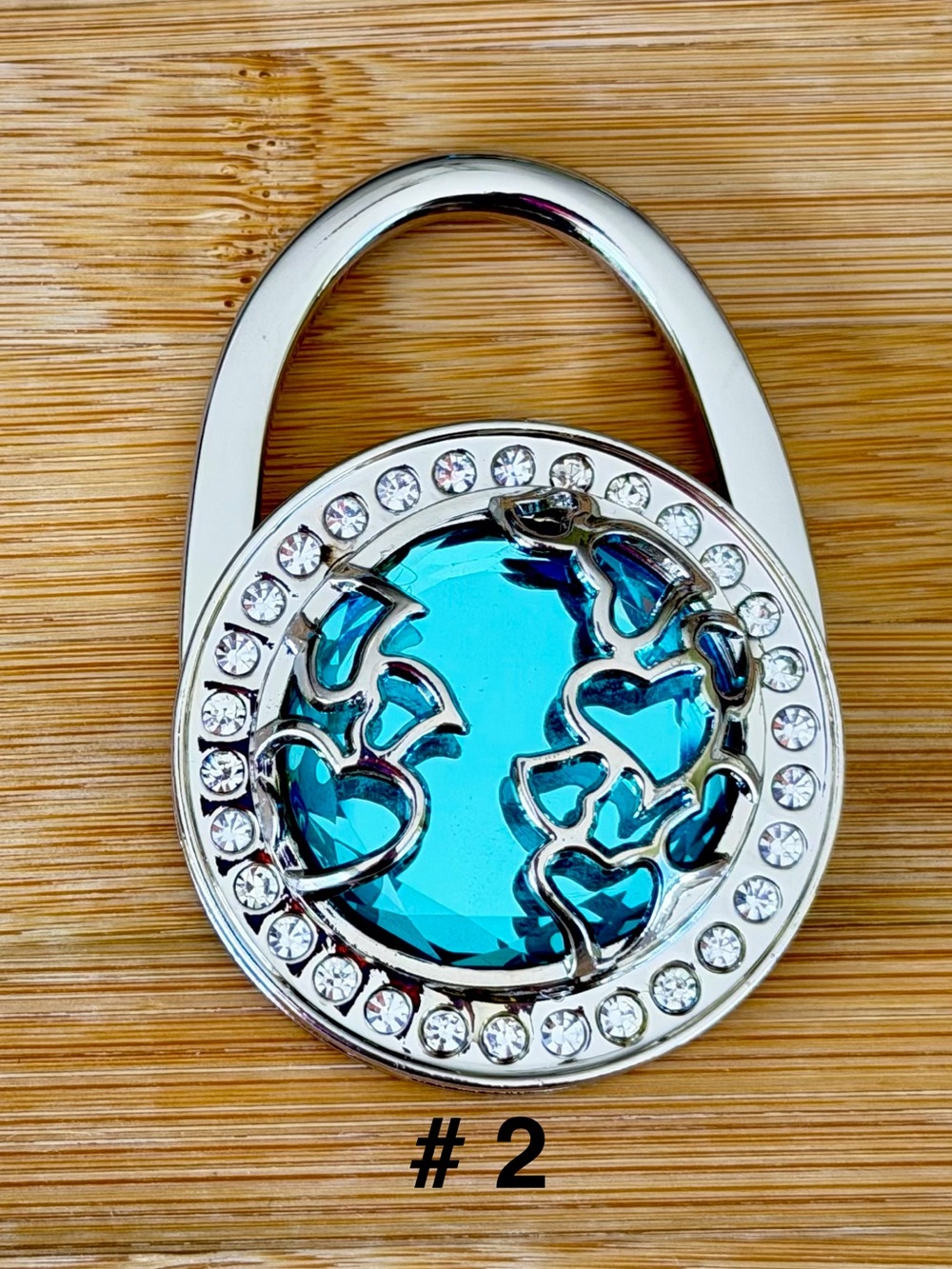 Crystal Accent Blue Heart Handbag Hook Keychain